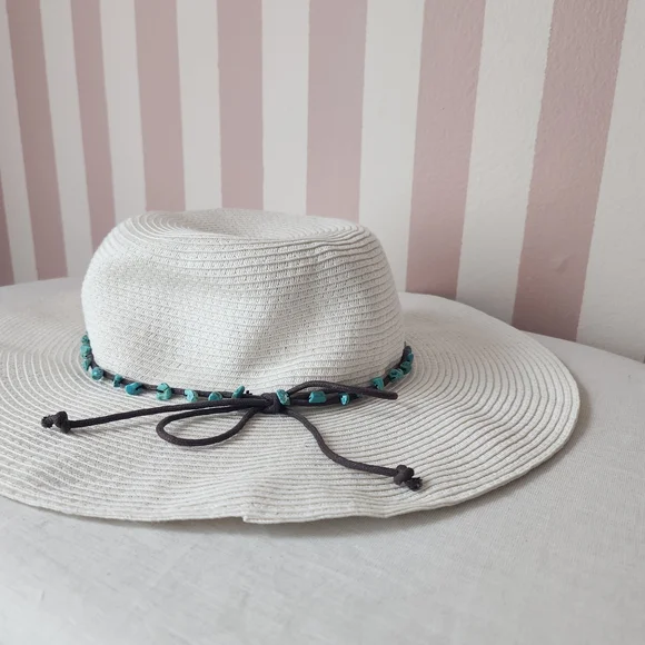 White Sun Hat with Teal Accents - Picture 2 of 7